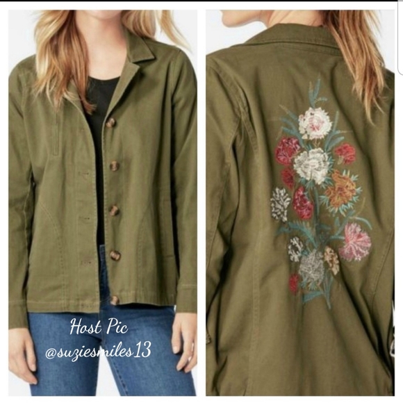 JustFab Jackets & Blazers - JustFab Embroidered Army Jacket Dark Olive L, XL